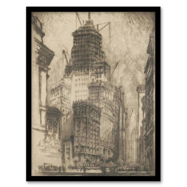 Artery8 Joseph Pennell Standard Oil Building With Scaffolding Framed Art Print in Grey - Size: A4 - image 1