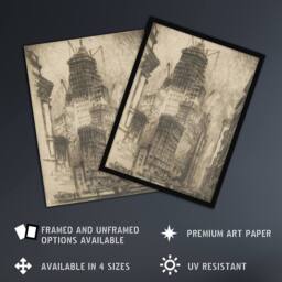 Artery8 Joseph Pennell Standard Oil Building With Scaffolding Framed Art Print in Grey - Size: A4 - thumbnail 2