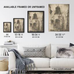 Artery8 Joseph Pennell Standard Oil Building With Scaffolding Framed Art Print in Grey - Size: A4 - thumbnail 3