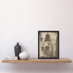Artery8 Joseph Pennell Standard Oil Building With Scaffolding Framed Art Print in Grey - Size: A4 - thumbnail 4