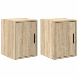 Berkfield Home Garage Wall Cabinets 2 pcs Sonoma Oak Engineered Wood in Brown - thumbnail 2