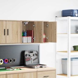 Berkfield Home Garage Wall Cabinets 2 pcs Sonoma Oak Engineered Wood in Brown - thumbnail 1
