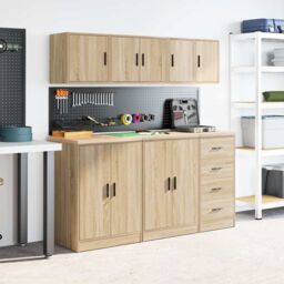 Berkfield Home Garage Wall Cabinets 2 pcs Sonoma Oak Engineered Wood in Brown - thumbnail 4