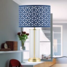 First Choice Lighting Set of 2 Aura - Satin Brass Lamps with Navy Blue Cut Out Shades in Gold - thumbnail 8