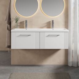 Balterley Wall Hung 2 Drawers Vanity Unit - 2 Ceramic Basin 1200mm, Satin White - thumbnail 2