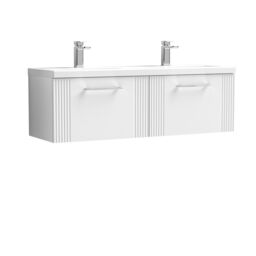 Balterley Wall Hung 2 Drawers Vanity Unit - 2 Ceramic Basin 1200mm, Satin White - thumbnail 1