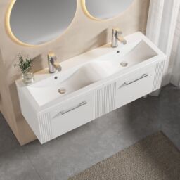 Balterley Wall Hung 2 Drawers Vanity Unit - 2 Ceramic Basin 1200mm, Satin White - thumbnail 3