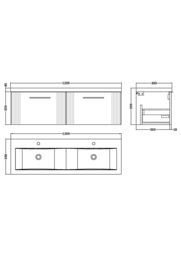 Balterley Wall Hung 2 Drawers Vanity Unit - 2 Ceramic Basin 1200mm, Satin White - thumbnail 8