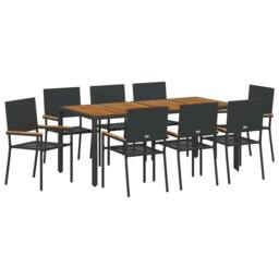 Berkfield Home Durable 9 Piece Garden Dining Set Black Poly Rattan - thumbnail 3