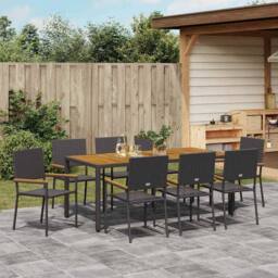 Berkfield Home Durable 9 Piece Garden Dining Set Black Poly Rattan - thumbnail 4