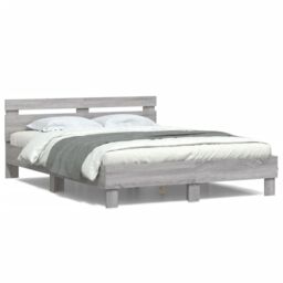 Berkfield Home Bed Frame with LED without Mattress Grey Sonoma 140x200 cm - thumbnail 1