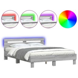 Berkfield Home Bed Frame with LED without Mattress Grey Sonoma 140x200 cm - thumbnail 2