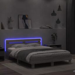 Berkfield Home Bed Frame with LED without Mattress Grey Sonoma 140x200 cm - thumbnail 4