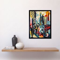 "Artery8 Wall Art Print Jazz Musicians Playing on an Urban Landscape Rooftop Abstract Modern Watercolour Art Framed in Black - Size: W12"" x H16""" - thumbnail 2