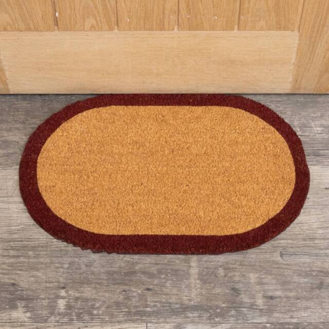 Melody Maison Natural Oval Coir Door Mat With A Wine Red Border in Light Brown - image 1