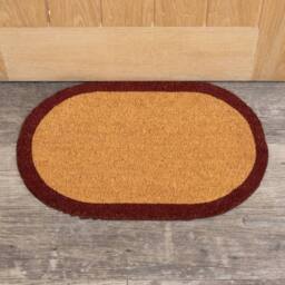 Melody Maison Natural Oval Coir Door Mat With A Wine Red Border in Light Brown - thumbnail 1