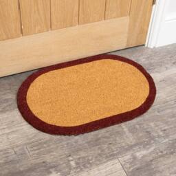 Melody Maison Natural Oval Coir Door Mat With A Wine Red Border in Light Brown - thumbnail 6