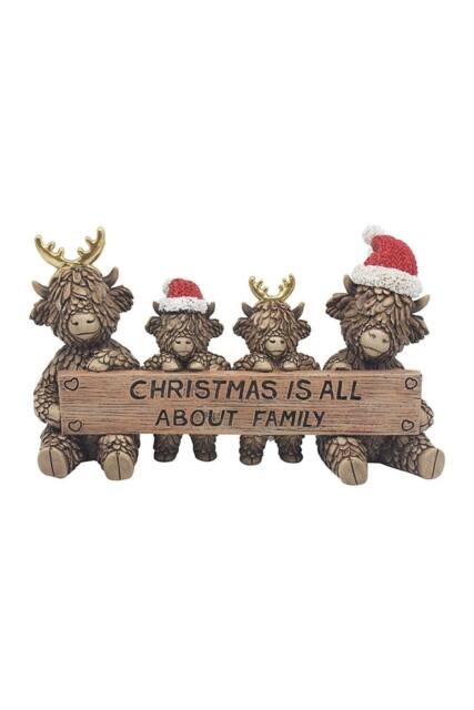 KDMD Christmas Highland Cows With Sign Ornament in Brown - image 1