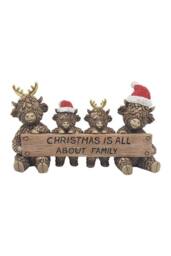 KDMD Christmas Highland Cows With Sign Ornament in Brown - thumbnail 2