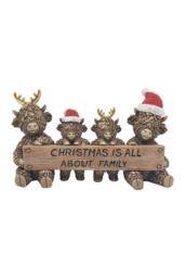 KDMD Christmas Highland Cows With Sign Ornament in Brown