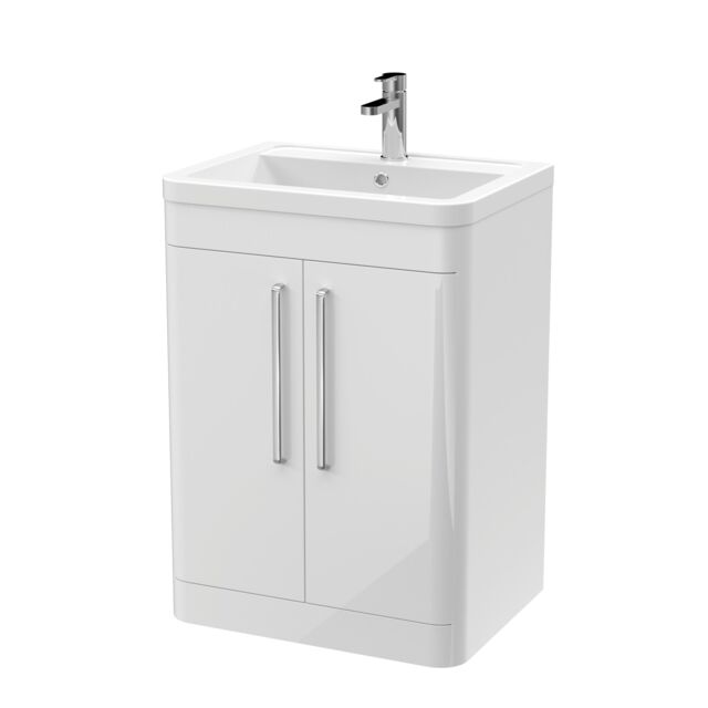 Balterley Bathroom 2 Soft Close Door Floor Vanity Unit, Gloss White, 610mm in White - image 1