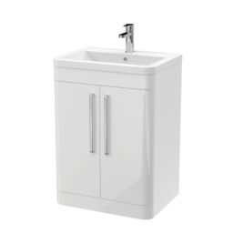 Balterley Bathroom 2 Soft Close Door Floor Vanity Unit, Gloss White, 610mm in White