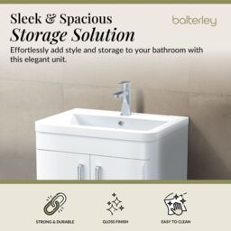 Balterley Bathroom 2 Soft Close Door Floor Vanity Unit, Gloss White, 610mm in White - thumbnail 3