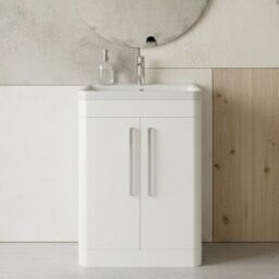 Balterley Bathroom 2 Soft Close Door Floor Vanity Unit, Gloss White, 610mm in White - thumbnail 9