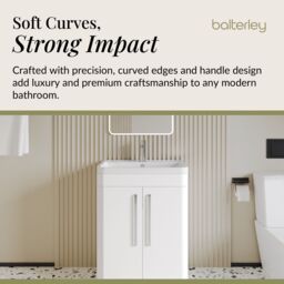 Balterley Bathroom 2 Soft Close Door Floor Vanity Unit, Gloss White, 610mm in White - thumbnail 6