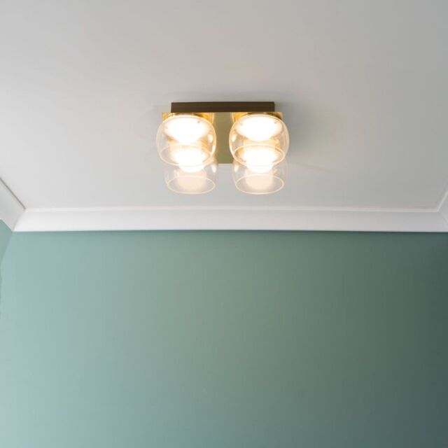 ValueLights Alissa IP44 Rated Bathroom 4 Way Glass Integrated LED Flush Ceiling Light in Gold - image 1