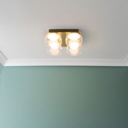 ValueLights Alissa IP44 Rated Bathroom 4 Way Glass Integrated LED Flush Ceiling Light in Gold - thumbnail 1