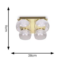 ValueLights Alissa IP44 Rated Bathroom 4 Way Glass Integrated LED Flush Ceiling Light in Gold - thumbnail 5