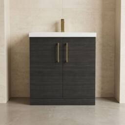 Balterley Bathroom 2 Soft Close Door Floor Vanity Unit Basin, Black, 810mm in Black - thumbnail 3