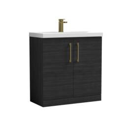 Balterley Bathroom 2 Soft Close Door Floor Vanity Unit Basin, Black, 810mm in Black - thumbnail 1
