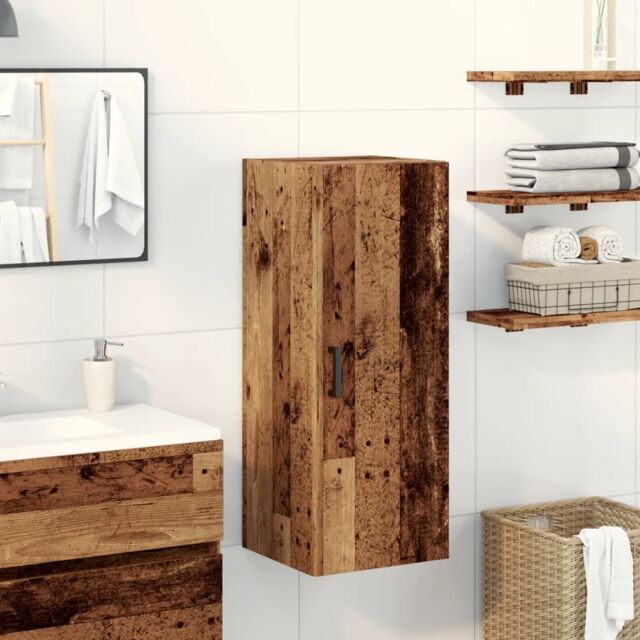 Berkfield Home Wall Mounted Cabinet Old Wood 34.5x34x90 cm Engineered Wood in Brown - image 1