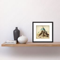 Artery8 Fantasy Worlds Great Pyramids Egypt Blueprint Plan Style Poster Square Wooden Framed Wall Art Print Picture 8X8 Inch in Black - thumbnail 2