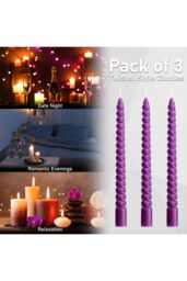 Deco Express Dinner Candles Pack of 3 Twisted Non Drip Spiral 6 hours Non Scented in Purple - Size: 3 Pack - thumbnail 6