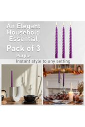 Deco Express Dinner Candles Pack of 3 Twisted Non Drip Spiral 6 hours Non Scented in Purple - Size: 3 Pack - thumbnail 3