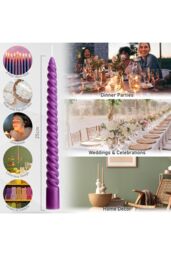 Deco Express Dinner Candles Pack of 3 Twisted Non Drip Spiral 6 hours Non Scented in Purple - Size: 3 Pack - thumbnail 4