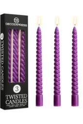 Deco Express Dinner Candles Pack of 3 Twisted Non Drip Spiral 6 hours Non Scented in Purple - Size: 3 Pack - thumbnail 1