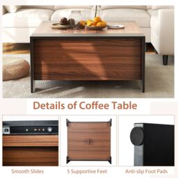Costway 92 x 92cm Coffee Table w/ Sliding Top Square Center Table Extendable Cocktail Tea Table in Brown - Size: 92 x 92 cm - thumbnail 3