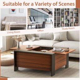 Costway 92 x 92cm Coffee Table w/ Sliding Top Square Center Table Extendable Cocktail Tea Table in Brown - Size: 92 x 92 cm - thumbnail 6