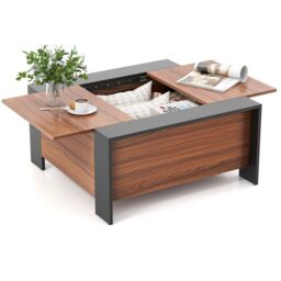 Costway 92 x 92cm Coffee Table w/ Sliding Top Square Center Table Extendable Cocktail Tea Table in Brown - Size: 92 x 92 cm - thumbnail 1