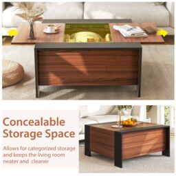 Costway 92 x 92cm Coffee Table w/ Sliding Top Square Center Table Extendable Cocktail Tea Table in Brown - Size: 92 x 92 cm - thumbnail 4