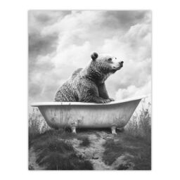 "Artery8 Bear Bath in Mountain Bathtub Black White Surreal Wall Art Print in Grey - Size: W18"" x H24""" - thumbnail 1