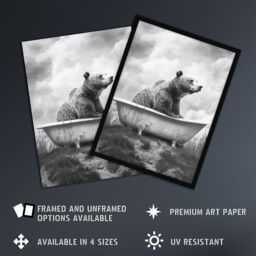 "Artery8 Bear Bath in Mountain Bathtub Black White Surreal Wall Art Print in Grey - Size: W18"" x H24""" - thumbnail 2