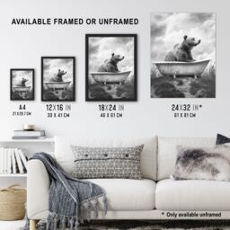 "Artery8 Bear Bath in Mountain Bathtub Black White Surreal Wall Art Print in Grey - Size: W18"" x H24""" - thumbnail 3