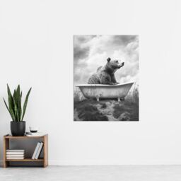 "Artery8 Bear Bath in Mountain Bathtub Black White Surreal Wall Art Print in Grey - Size: W18"" x H24""" - thumbnail 4