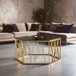 Orsina Modern Hexagonal Coffee Table Sturdy Metal Decorative Table For Livingroom, Hexagonal Display Table in Black