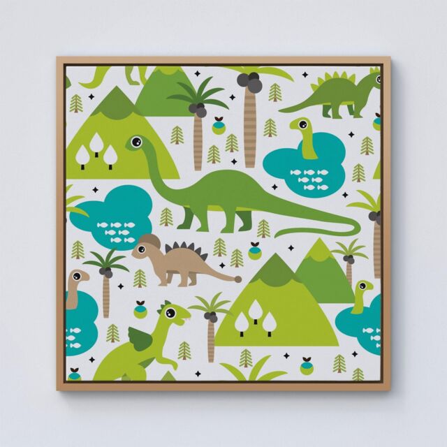 Warren Reed - Designer Baby Dinosaur Print Framed Canvas in Light Brown - Size: w40 inch x h40 inch - image 1